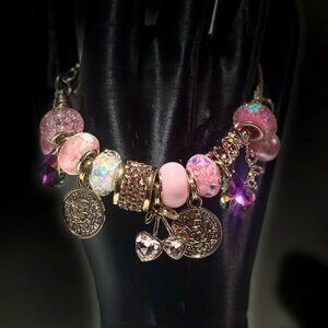 Chic Pink and Gold Charm Bracelet